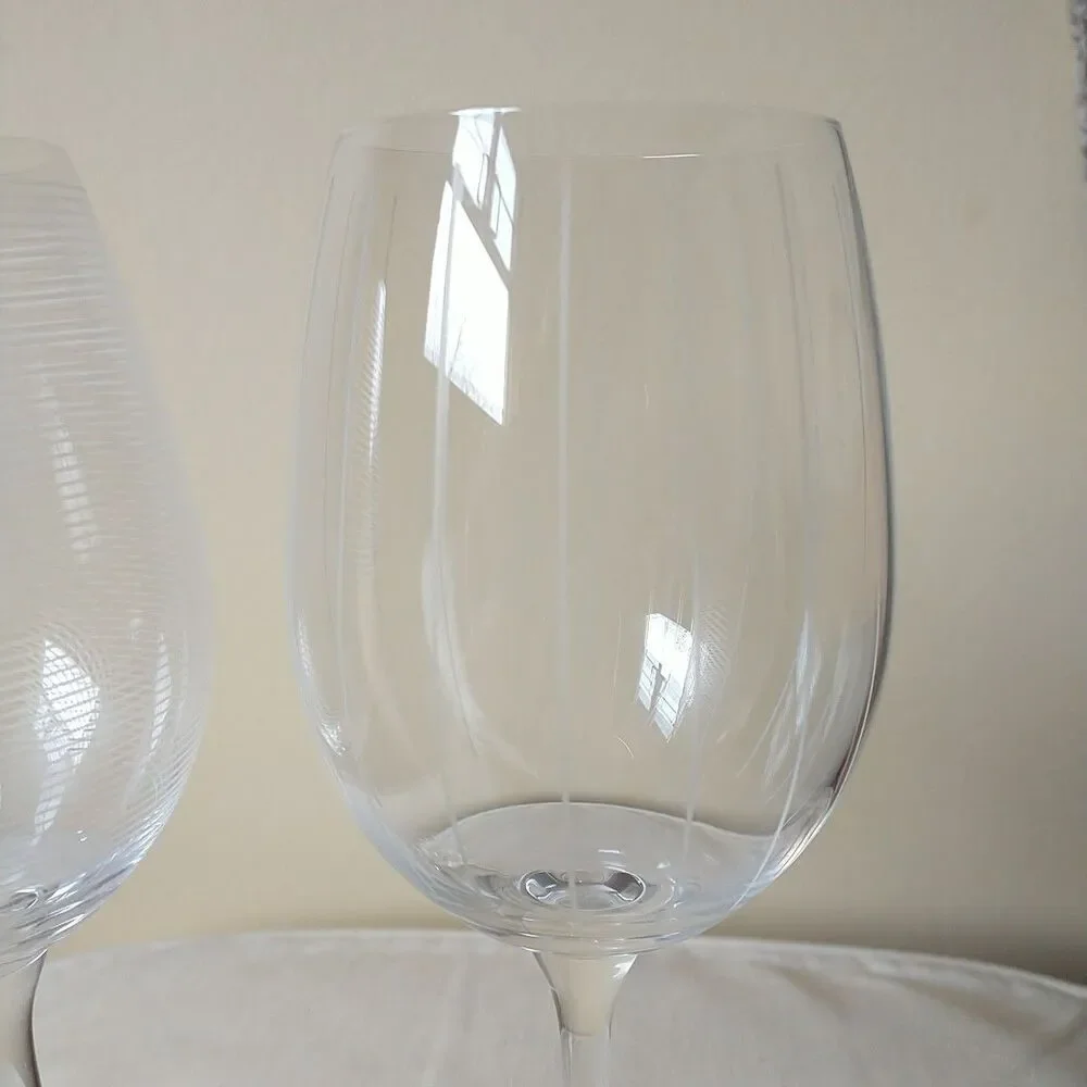 Mikasa Wine Glasses Goblets Cheers White Wine Crystal Striped Etched 2x Lot